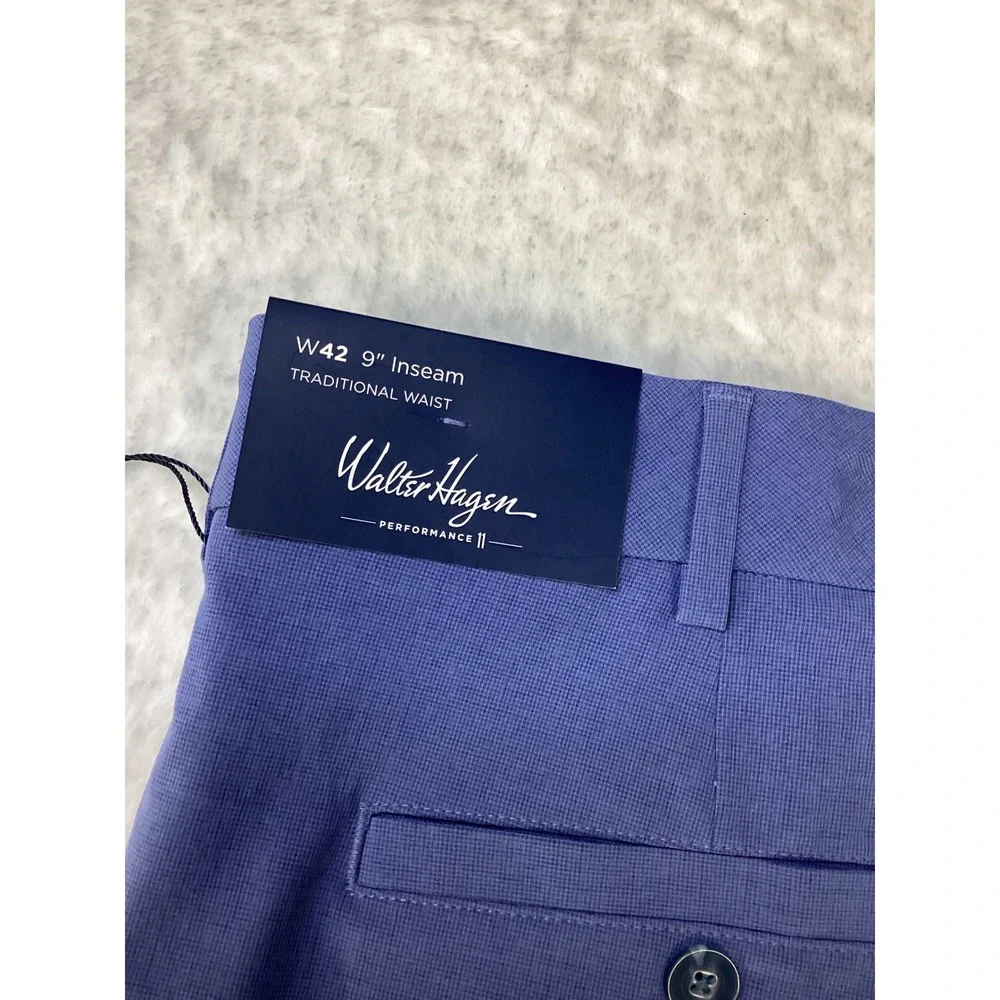 Walter Hagen Mens Performance 11 Texture Golf Shorts Blue W42 9 Inseam WH-P11MHT